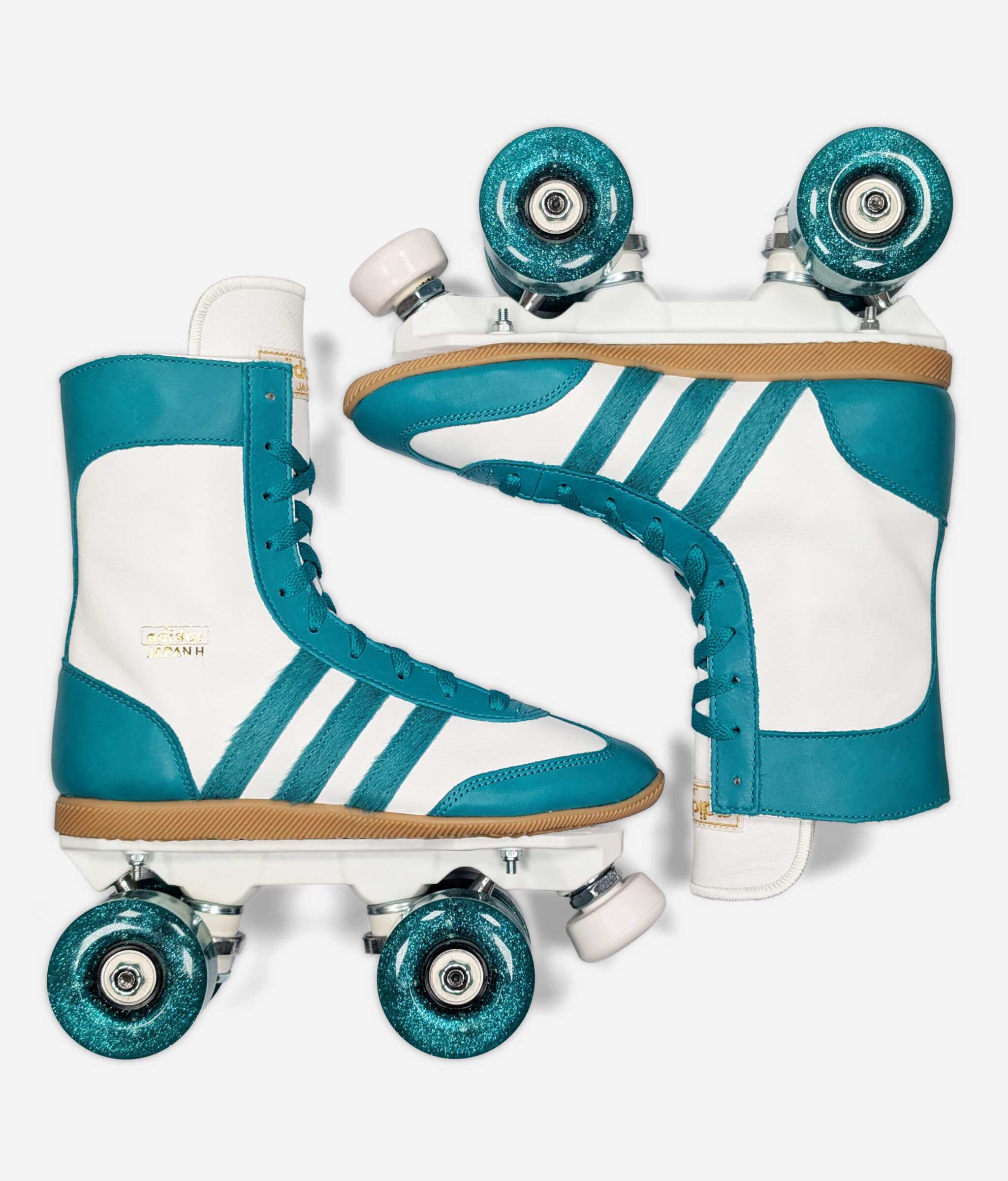 Adidas Japan H Teal roller skate sneakers by Loumy’s World in an overhead mirrored composition