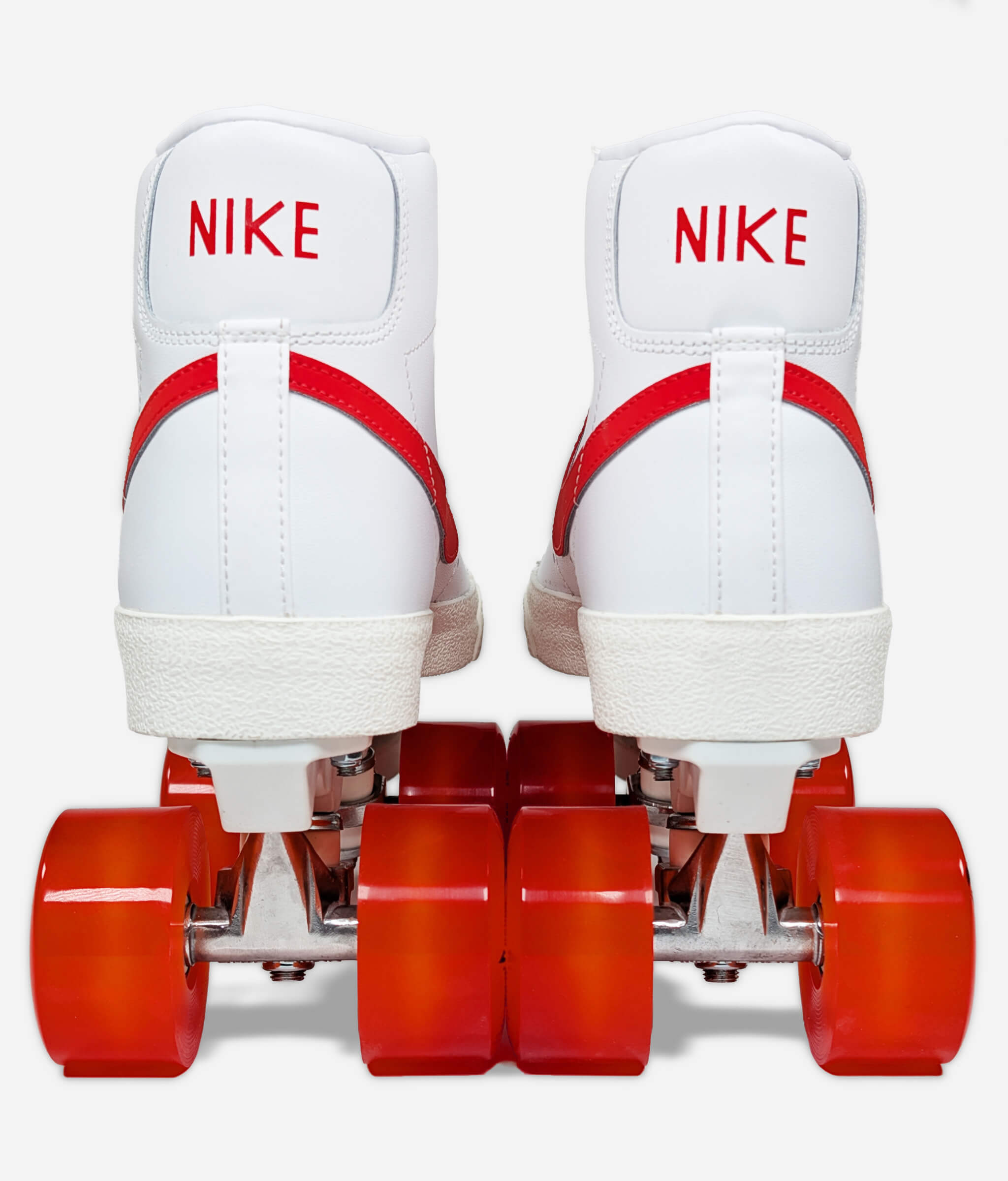 Back view of the white and orange Nike Blazer Habanero roller skate sneakers by Loumy's World